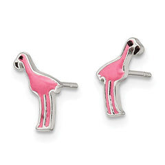 Sterling Silver Enamel Pink Flamingo Post Earrings