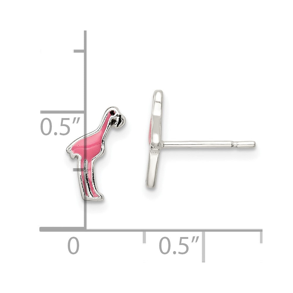 Sterling Silver Enamel Pink Flamingo Post Earrings