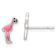 Sterling Silver Enamel Pink Flamingo Post Earrings