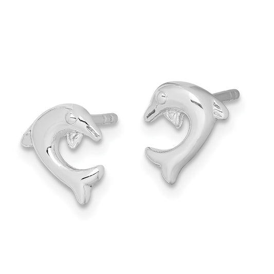 Rhodium-plated Sterling Silver Dolphin Post Earrings