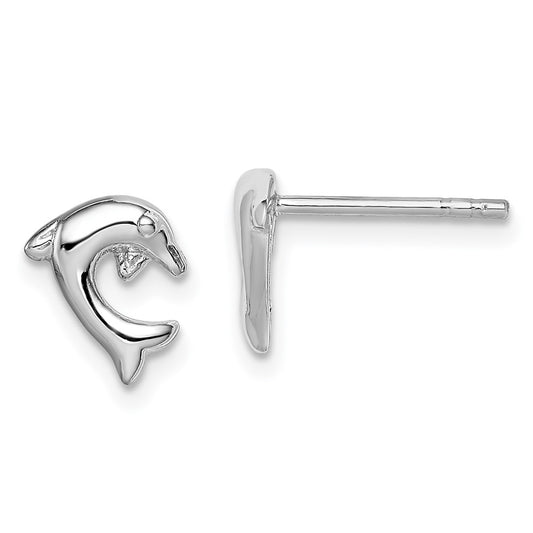 Rhodium-plated Sterling Silver Dolphin Post Earrings