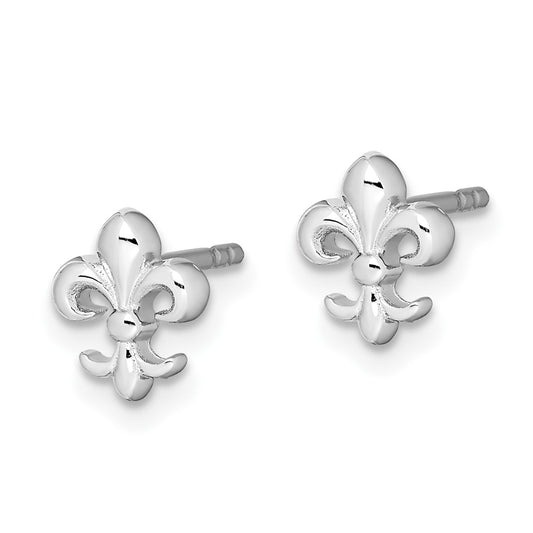 Rhodium-plated Sterling Silver Fleur de lis Post Earrings