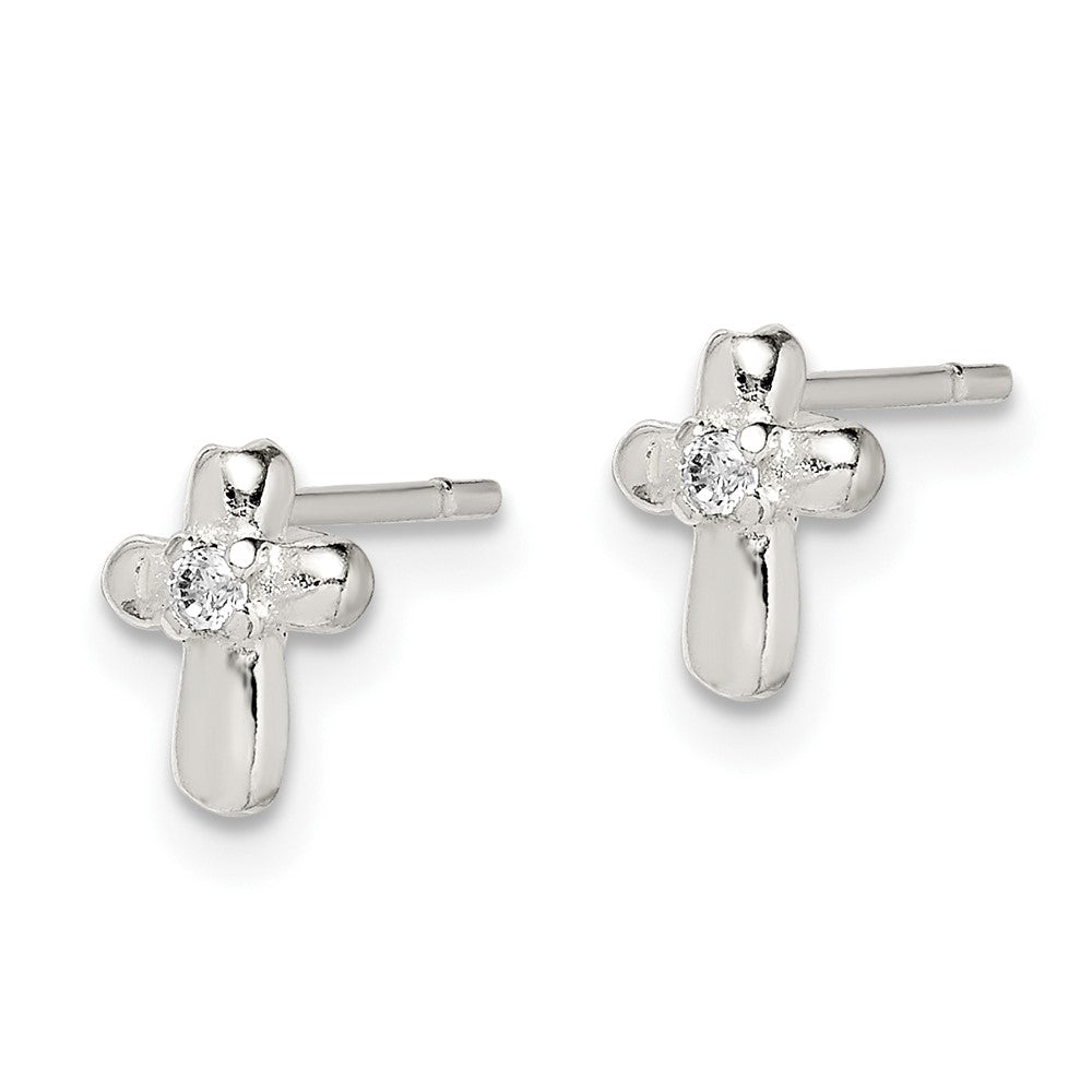 Sterling Silver Cross with CZ Post Earrings