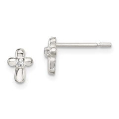 Sterling Silver Cross with CZ Post Earrings