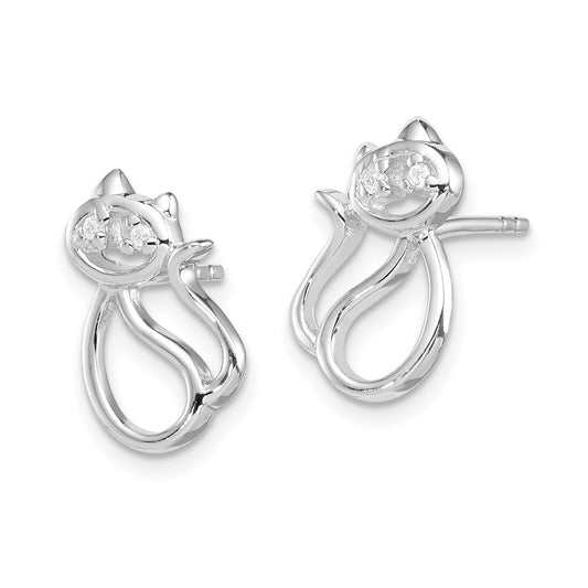 Rhodium-plated Sterling Silver CZ Open Cat Post Earrings