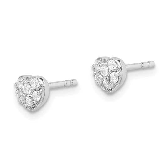 Rhodium-plated Sterling Silver CZ Heart Post Earrings