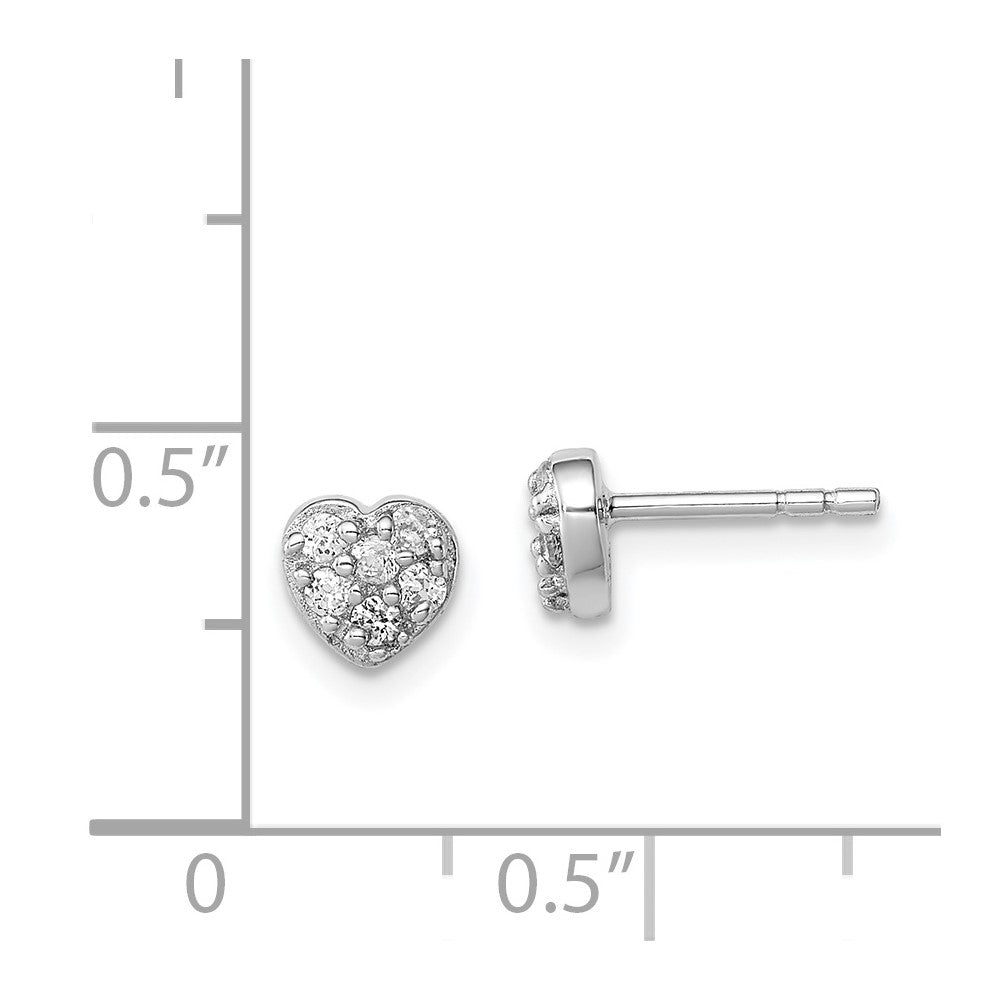 Rhodium-plated Sterling Silver CZ Heart Post Earrings