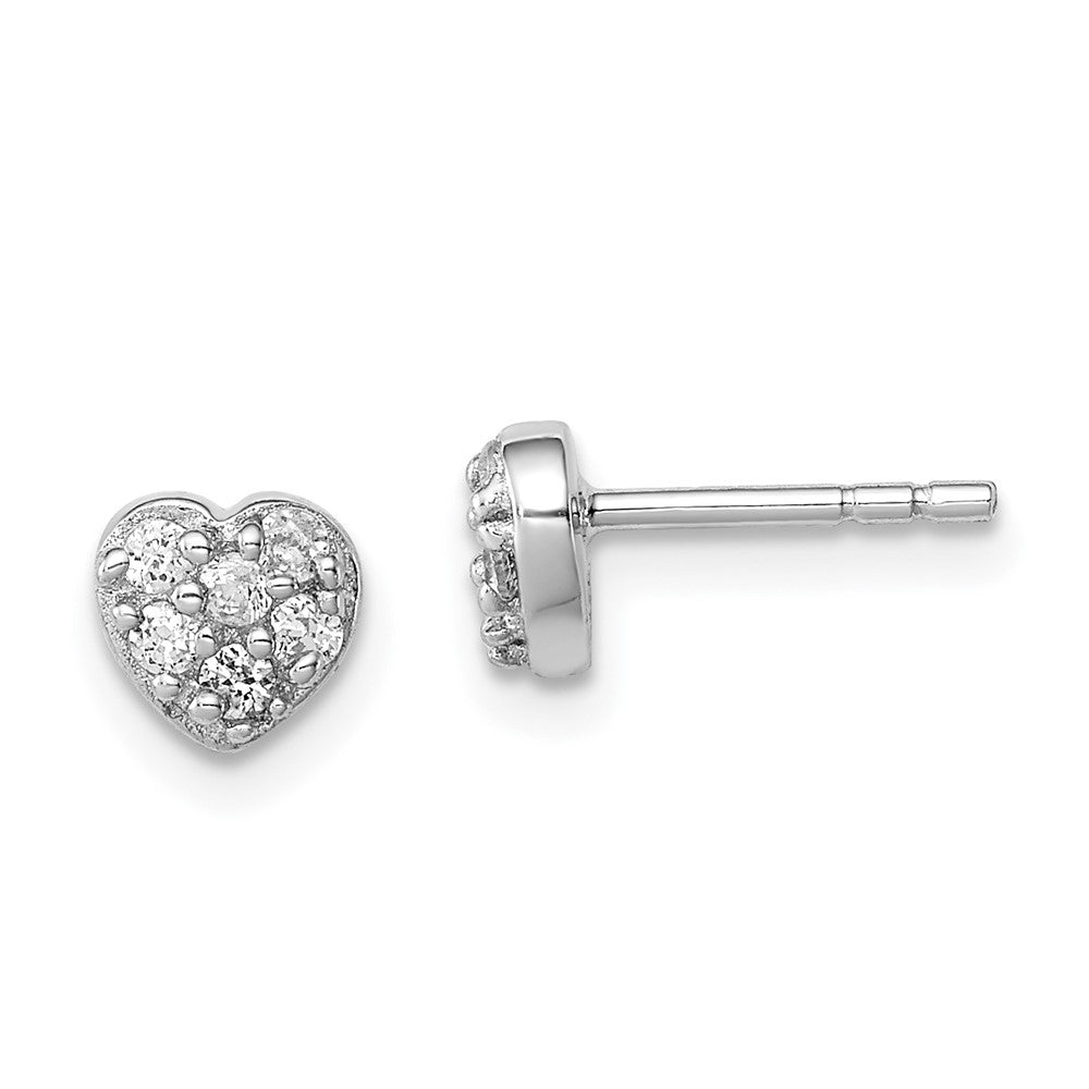 Rhodium-plated Sterling Silver CZ Heart Post Earrings