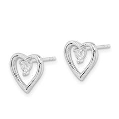 Rhodium-plated Sterling Silver CZ Polished Heart Post Earrings