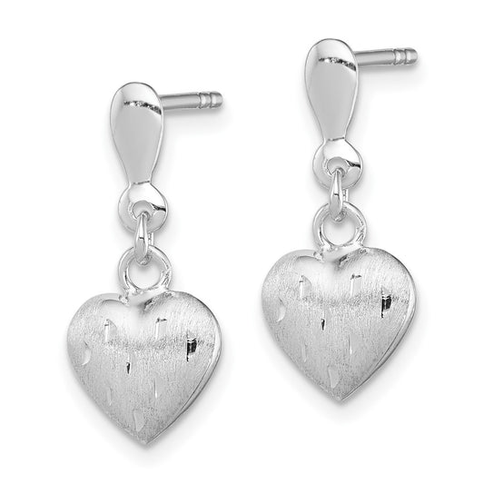 Rhodium-plated Sterling Silver 3D Scratch Heart Post Earrings