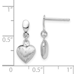 Rhodium-plated Sterling Silver 3D Scratch Heart Post Earrings