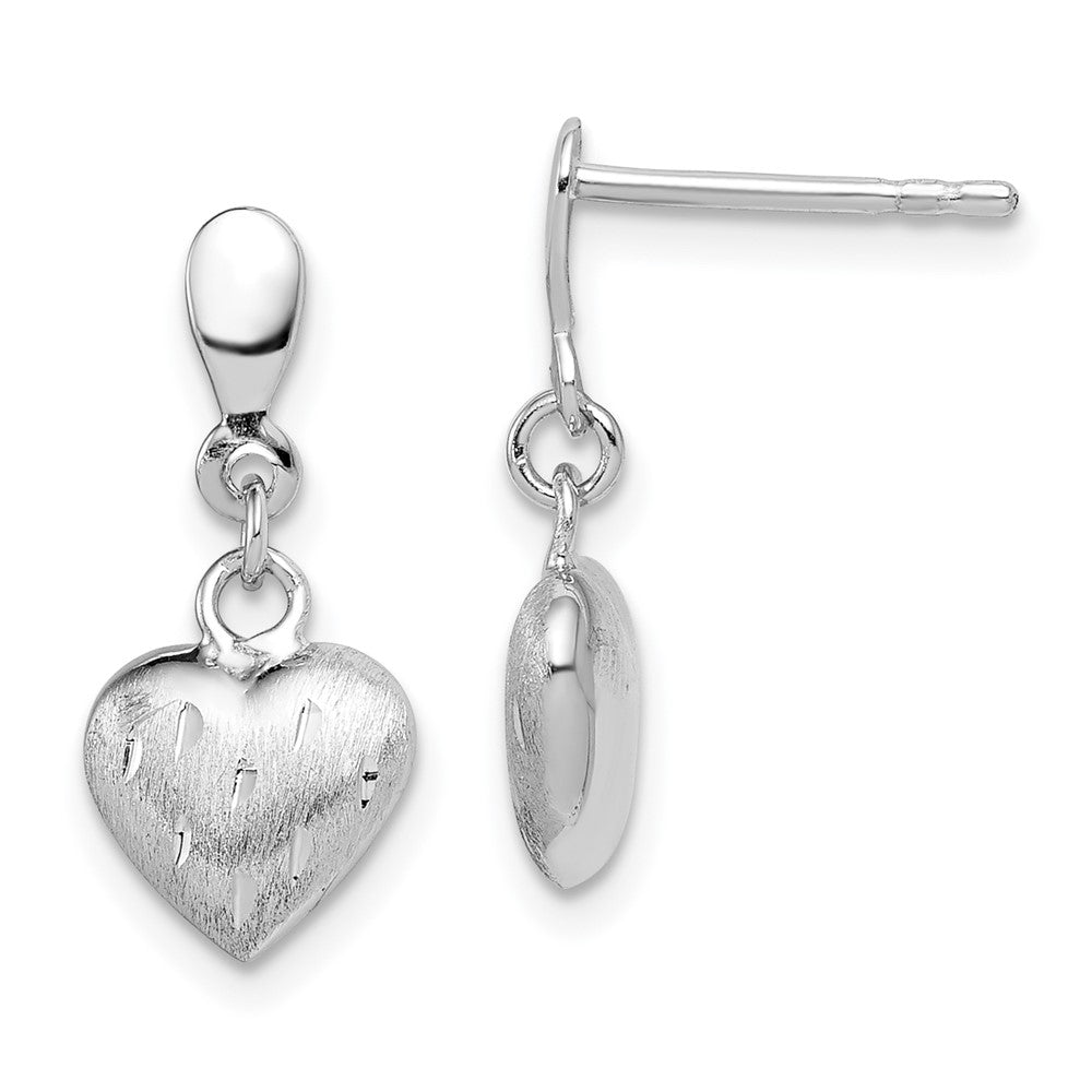 Rhodium-plated Sterling Silver 3D Scratch Heart Post Earrings