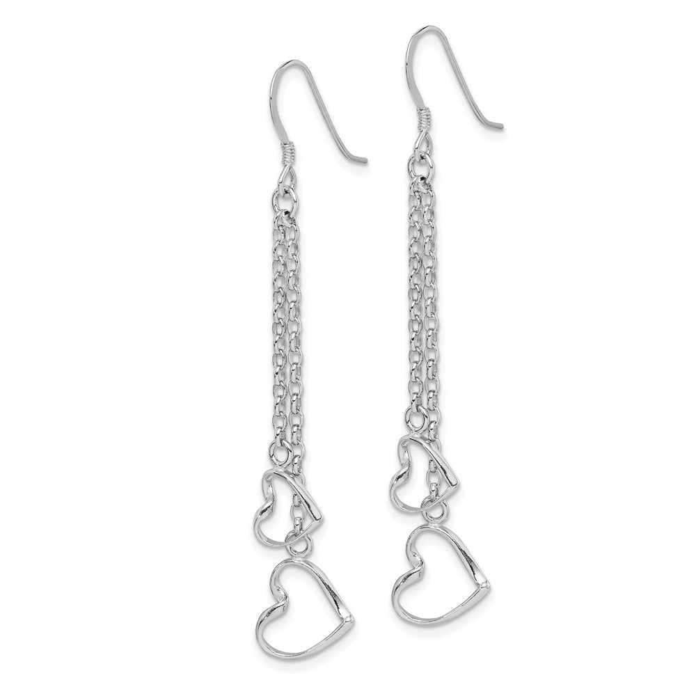 Rhodium-plated Sterling Silver Heart Dangle Shepherd Hook Earrings