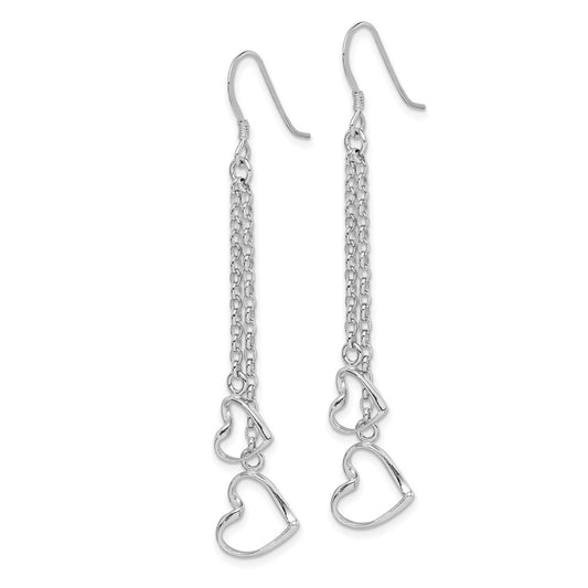 Rhodium-plated Sterling Silver Heart Dangle Shepherd Hook Earrings