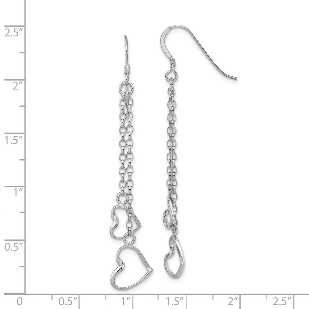 Rhodium-plated Sterling Silver Heart Dangle Shepherd Hook Earrings