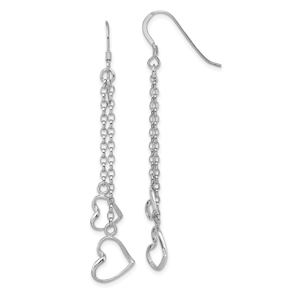 Rhodium-plated Sterling Silver Heart Dangle Shepherd Hook Earrings