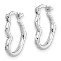 Rhodium-plated Sterling Silver Hollow Heart Hoop Earrings