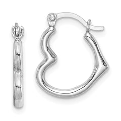 Rhodium-plated Sterling Silver Hollow Heart Hoop Earrings