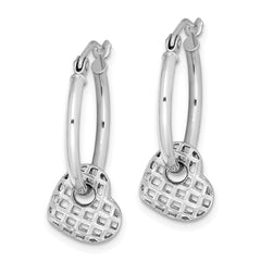 Rhodium-plated Sterling Silver Moveable Heart Hoop Earrings