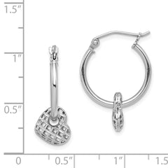 Rhodium-plated Sterling Silver Moveable Heart Hoop Earrings