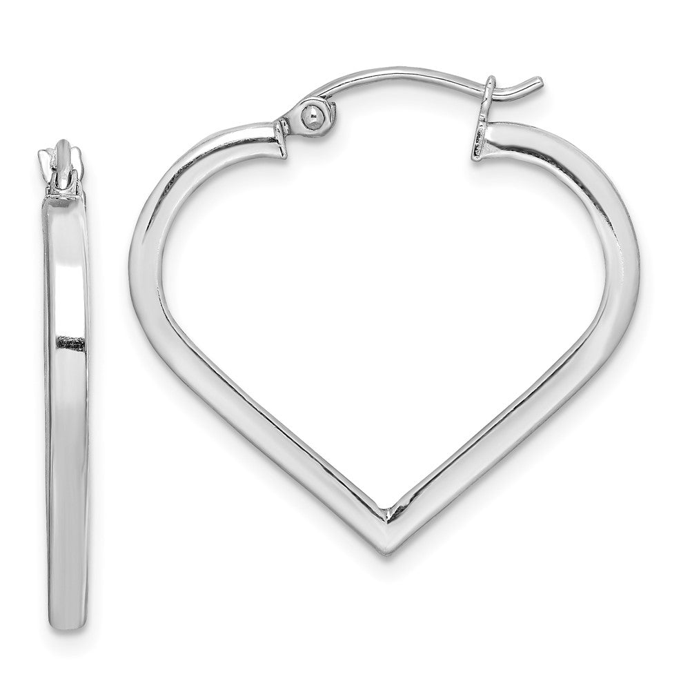 Rhodium-plated Sterling Silver Heart Hoop Earrings