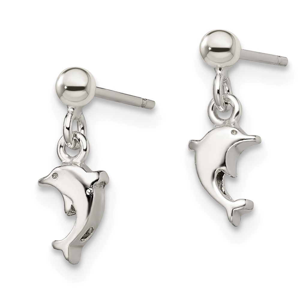 Sterling Silver Dangle Dolphin Post Earrings