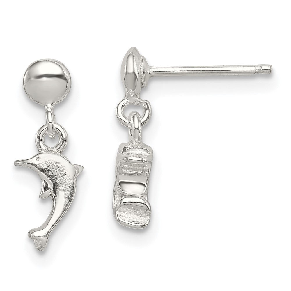 Sterling Silver Dangle Dolphin Post Earrings