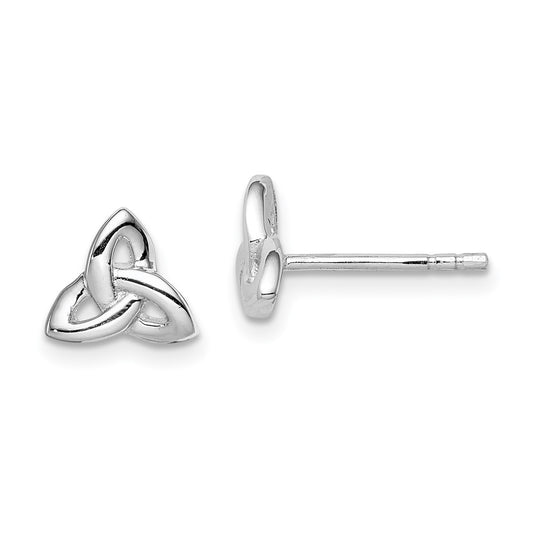 Rhodium-plated Sterling Silver Trinity Symbol Post Earrings