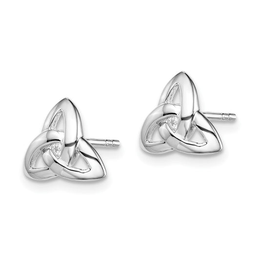 Rhodium-plated Sterling Silver Clear CZ Trinity Symbol Post Earrings