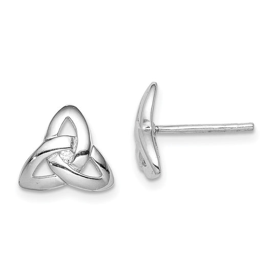 Rhodium-plated Sterling Silver Clear CZ Trinity Symbol Post Earrings