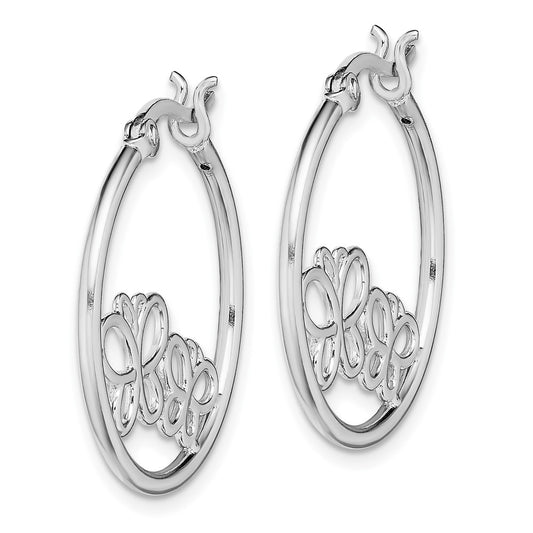 Rhodium-plated Sterling Silver Double Butterfly Hoop Hinged Earrings