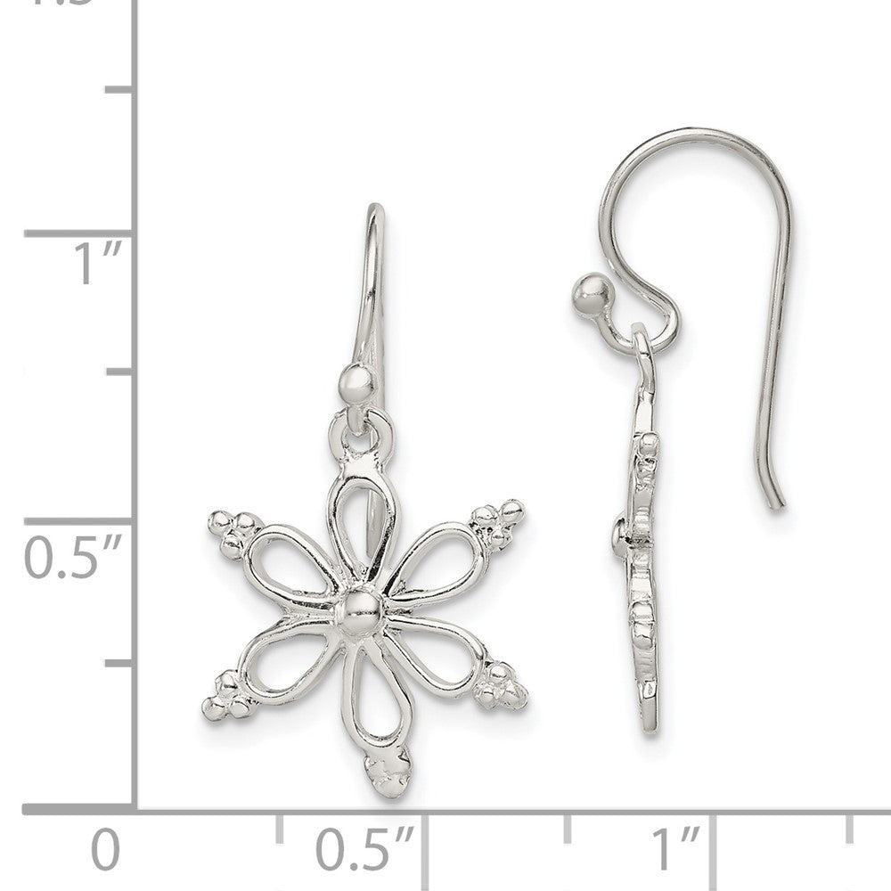 Sterling Silver Snowflake Shepherd Hook Dangle Earrings