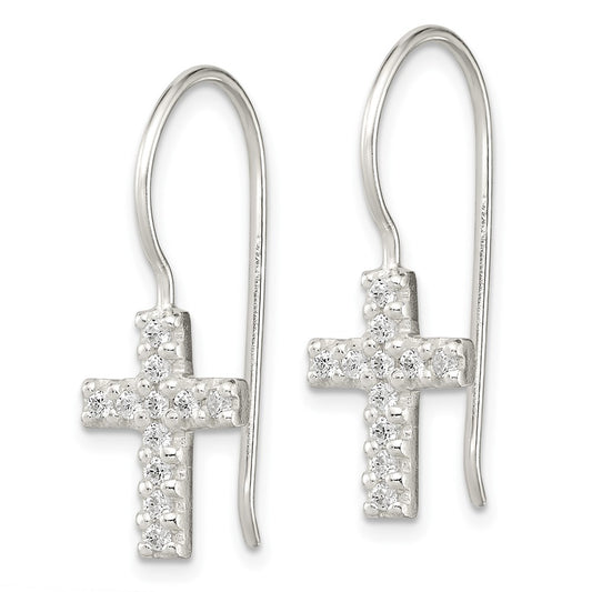 Sterling Silver CZ Cross Shepherd Hook Earrings