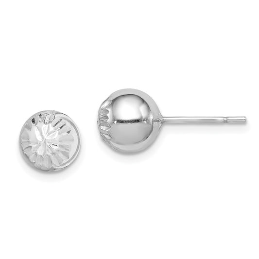 Rhodium-plated Sterling Silver Diamond-cut 8mm Ball Post Earrings