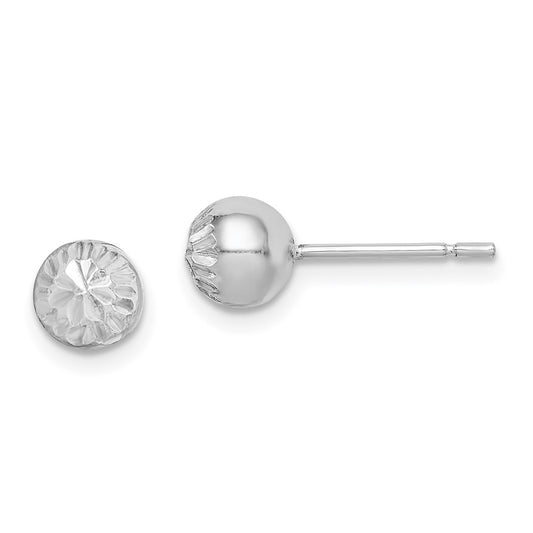 Rhodium-plated Sterling Silver Diamond-cut 6mm Ball Post Earrings