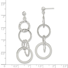 Sterling Silver Polished and Textured Circle Post Dangle Earrings