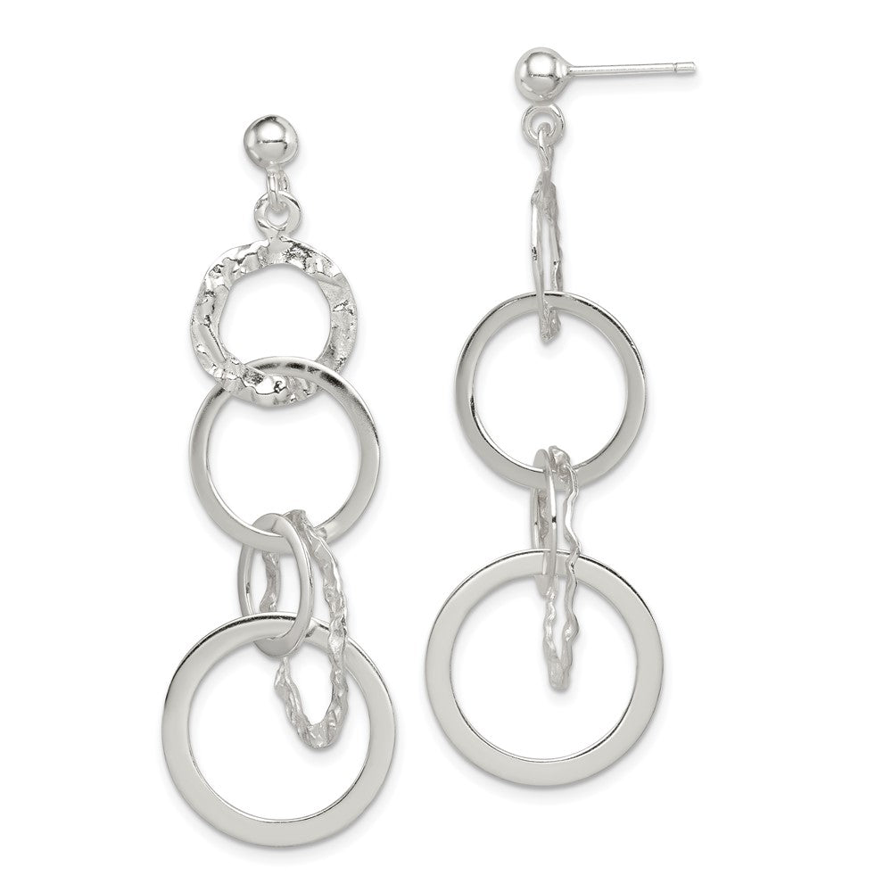 Sterling Silver Polished and Textured Circle Post Dangle Earrings