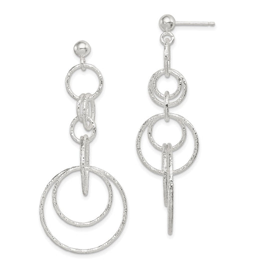 Sterling Silver Textured Circle Post Dangle Earrings