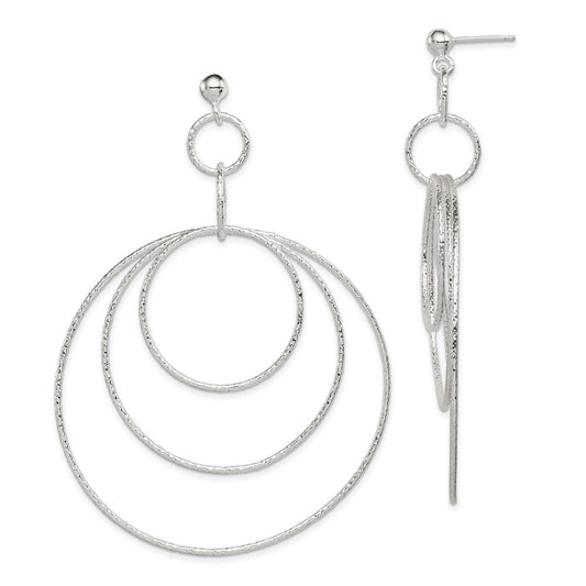 Sterling Silver Textured Circles Post Dangle Earrings