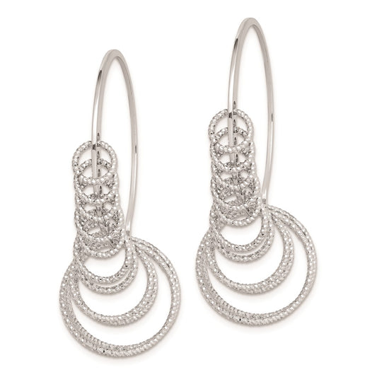 Rhodium-plated Sterling Silver Diamond-cut Graduated Circle Dangle Hoop Earrings