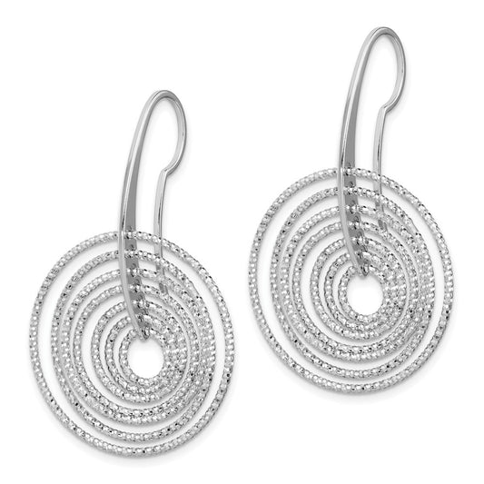 Rhodium-plated Sterling Silver Diamond-cut Circles Dangle Earrings