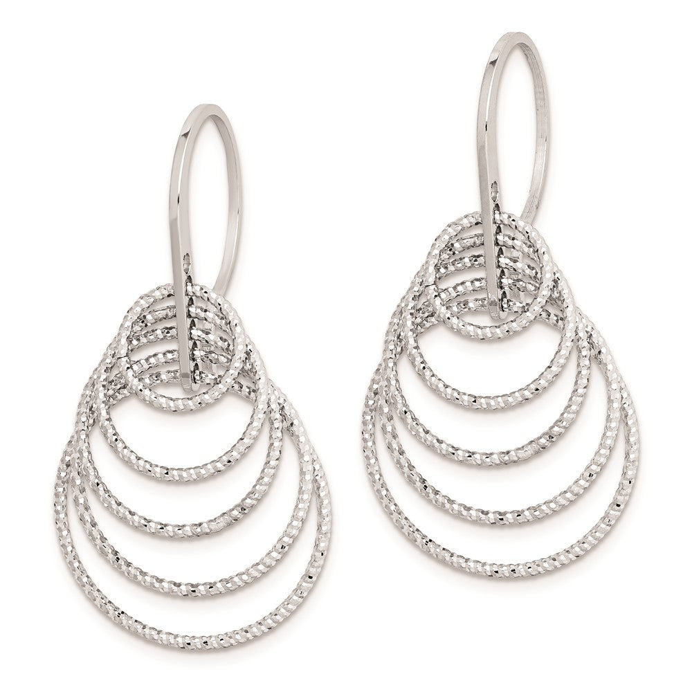 Rhodium-plated Sterling Silver Diamond-cut Circles Dangle Earrings