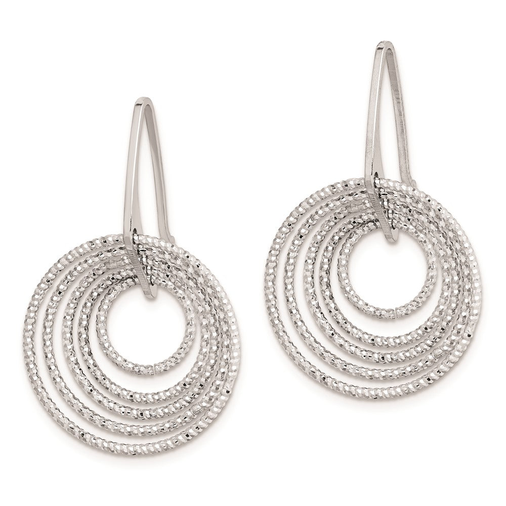 Rhodium-plated Sterling Silver Diamond-cut Circles Dangle Earrings