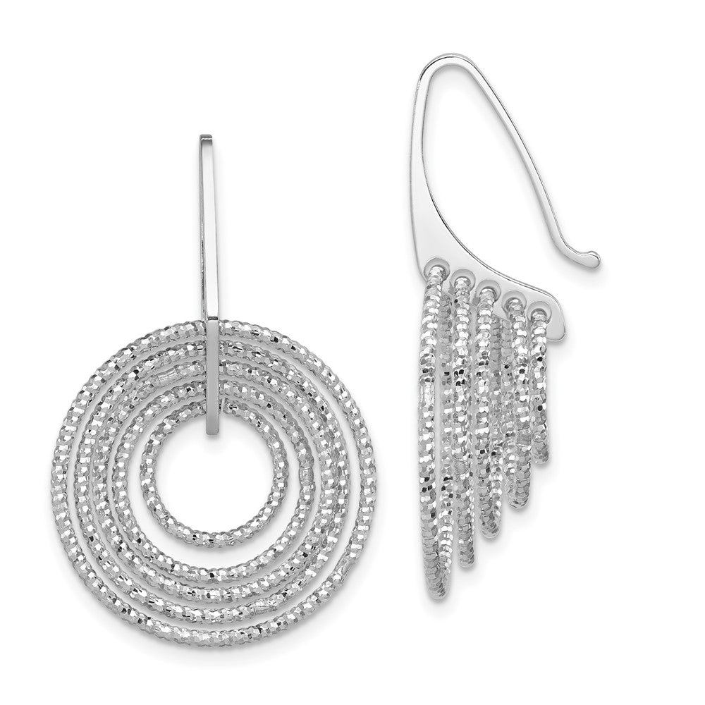 Rhodium-plated Sterling Silver Diamond-cut Circles Dangle Earrings