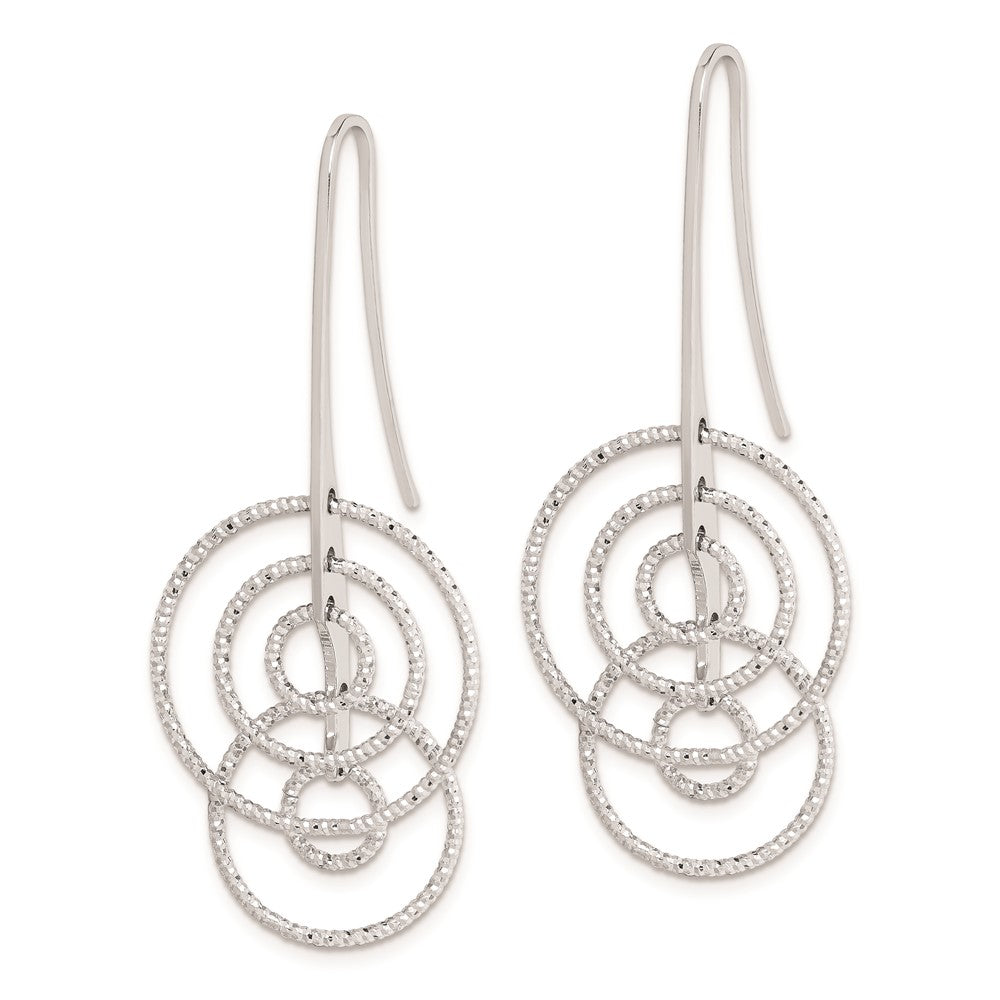 Rhodium-plated Sterling Silver Diamond-cut Circles Dangle Earrings