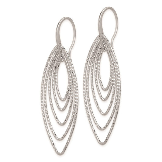 Rhodium-plated Sterling Silver Diamond-cut Oblong Dangle Earrings