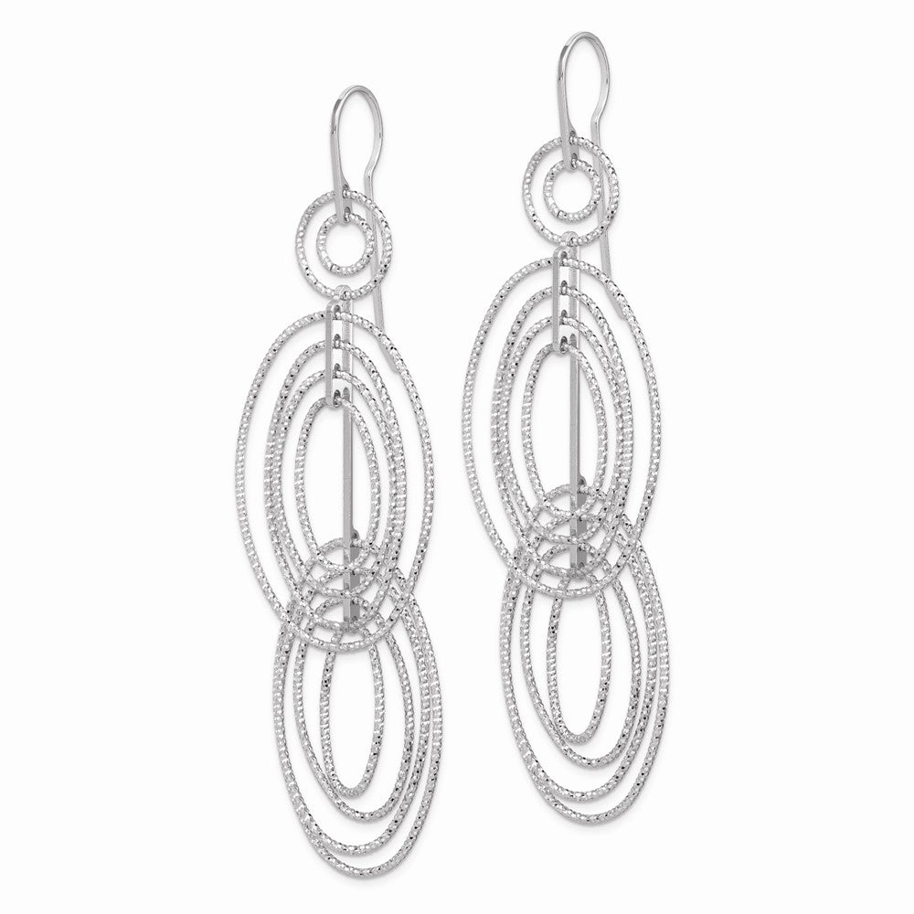 Rhodium-plated Sterling Silver Diamond-cut Ovals Dangle Earrings