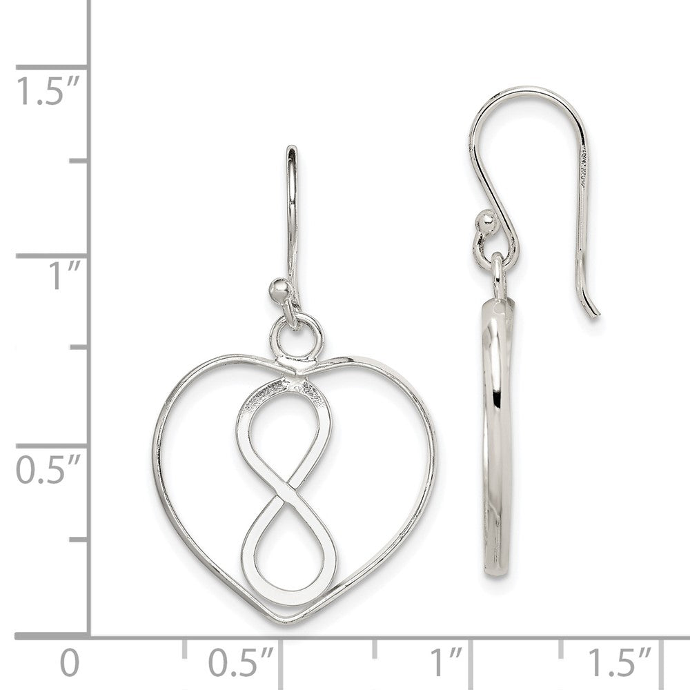 Sterling Silver Open Heart with Infinity Symbol Dangle Earrings