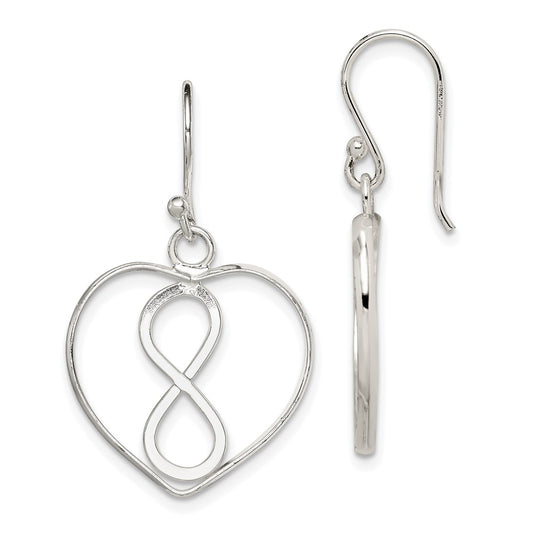 Sterling Silver Open Heart with Infinity Symbol Dangle Earrings