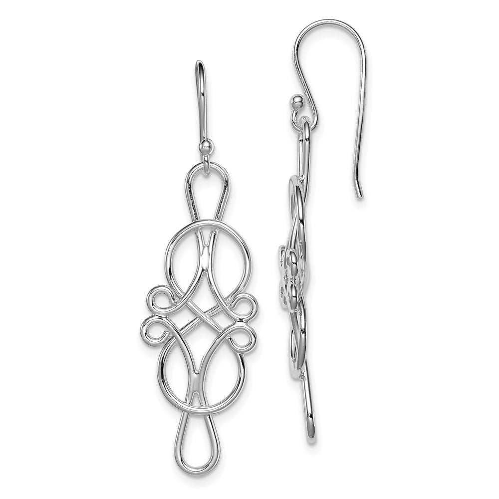 Rhodium-plated Sterling Silver Knot Design Dangle Earrings